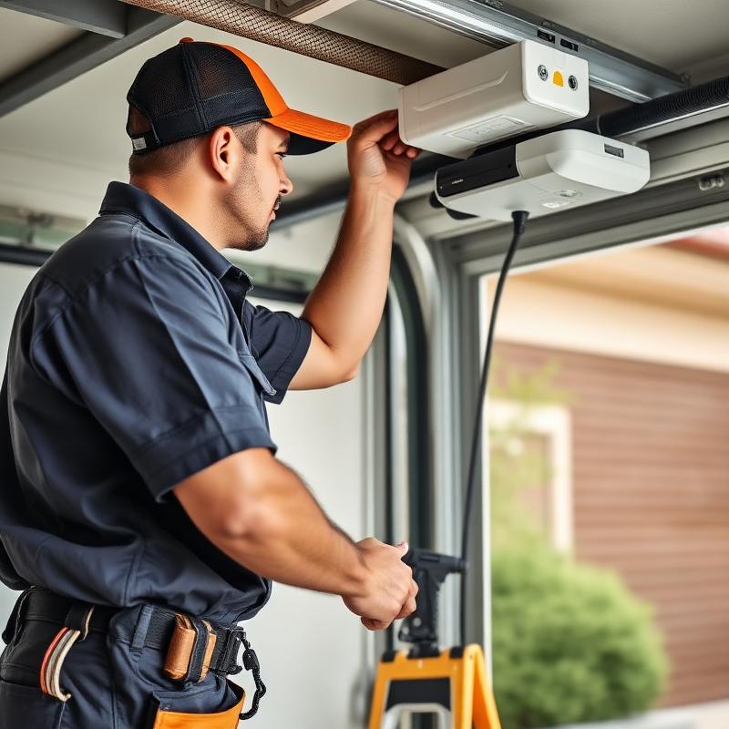 Professional garage door technician at work